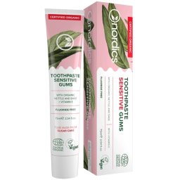 Pasta de dinti organica fara fluor, pentru gingii sensibile, cu urzica, salvie si vitamina E, Nordics, 75 ml