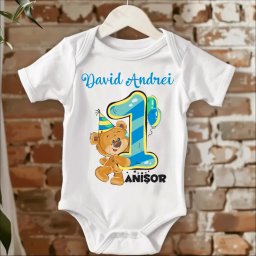 Body bebe aniversar 1 anisor model ursulet-baietel