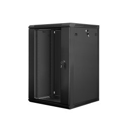 wall-mounted installation rack cabinet 19'' 18U 600x600mm black (glass door)