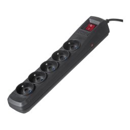 Prelungilor cu protectie la supratensiune 10A, 2300W, 5 prize, 3 m, Negru