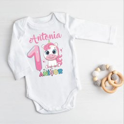 Body aniversar 1 an pentru bebe model Unicorn - fetita