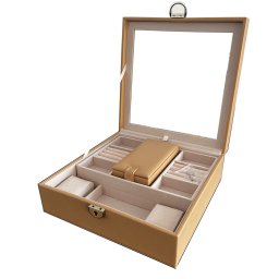 Cutie bijuterii Fashion Glamour Light Brown + 2 Ceasuri + Cutie Travel