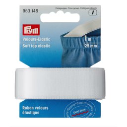 Elastic soft din velur 25 mm latime, 1 m lungime, alb, Prym