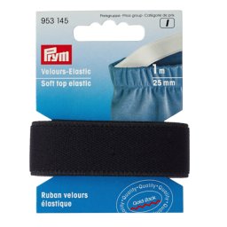 Elastic soft din velur 25 mm latime, 1 m lungime, negru, Prym