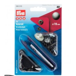 Set capse metalice, anorak pentru textile, culoare otel antic, de 15 mm, cu aplicator, 10 perechi, Prym