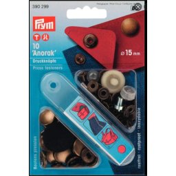 Set capse metalice, anorak pentru textile, culoare alama antica, de 15 mm, cu aplicator, 10 perechi, Prym