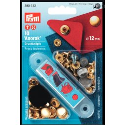 Set capse metalice, anorak pentru textile, de 12 mm, auriu, cu aplicator, 10 perechi Prym