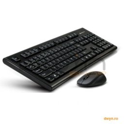 Kit tast si mouse A4tech 7100N, Wireless, Tast GR-85 US Layout, Mouse G7-630N V-Track, USB, Black