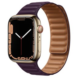Ceas Smartwatch Apple Watch Series 7, GPS + Cellular, 45mm Gold Stainless Steel Case, Dark Cherry Leather Link