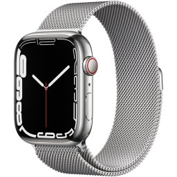 Ceas Smartwatch Apple Watch Series 7, GPS + Cellular, 45mm Silver Stainless Steel Case, Silver Milanese Loop