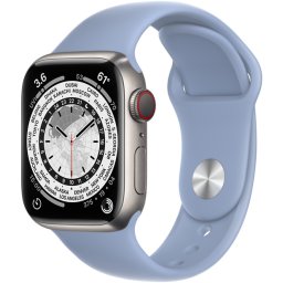 Ceas Smartwatch Apple Watch Series 7, GPS + Cellular, 41mm Titanium Case, Blue Fog Sport Band