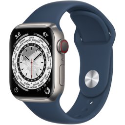 Ceas Smartwatch Apple Watch Series 7, GPS + Cellular, 41mm Titanium Case, Abyss Blue Sport Band