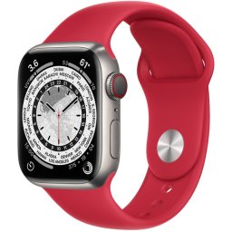 Ceas Smartwatch Apple Watch Series 7, GPS + Cellular, 41mm Titanium Case, Red Sport Band