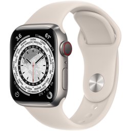 Ceas Smartwatch Apple Watch Series 7, GPS + Cellular, 45mm Titanium Case, Starlight Sport Band