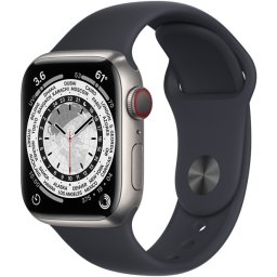 Ceas Smartwatch Apple Watch Series 7, GPS + Cellular, 45mm Titanium Case, Midnight Sport Band