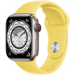 Ceas Smartwatch Apple Watch Series 7, GPS + Cellular, 45mm Titanium Case, Lemon Zest Sport Band