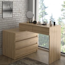 BIM505 - Birou stanga/dreapta, 115/130 cm, masa de calculator drept sau pe colt cu 5 sertare, office - culoarea Stejar