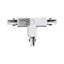 Conector trifazic pentru corpuri de iluminat în sistem pe șină TRACK alb tip T