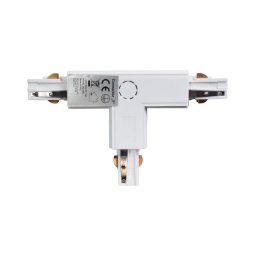 Conector trifazic pentru corpuri de iluminat în sistem pe șină TRACK alb tip T