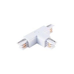 Conector trifazic pentru corpuri de iluminat în sistem pe șină TRACK alb tip T