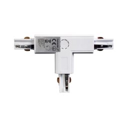 Conector trifazic pentru corpuri de iluminat în sistem pe șină TRACK alb tip T