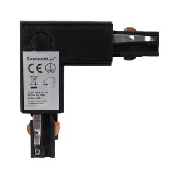 Conector pentru corpuri de iluminat în sistem pe șină trifazic TRACK negru tip L