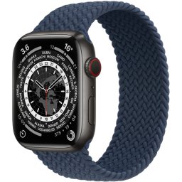 Ceas Smartwatch Apple Watch Series 7, GPS + Cellular, 45mm Space Black Titanium Case, Abyss Blue Braided Solo Loop