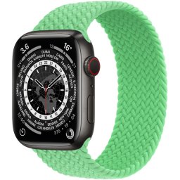 Ceas Smartwatch Apple Watch Series 7, GPS + Cellular, 45mm Space Black Titanium Case, Bright Green Braided Solo Loop