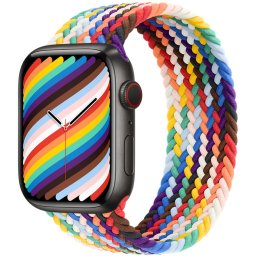 Ceas Smartwatch Apple Watch Series 7, GPS + Cellular, 41mm Space Black Titanium Case, Pride Edition Braided Solo Loop