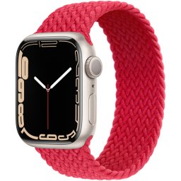 Ceas Smartwatch Apple Watch Series 7, GPS + Cellular, 41mm Starlight Aluminium Case, RED Braided Solo Loop