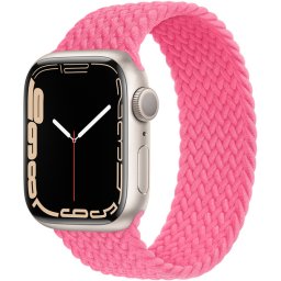 Ceas Smartwatch Apple Watch Series 7, GPS + Cellular, 41mm Starlight Aluminium Case, Flamingo Braided Solo Loop