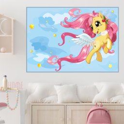 Tablou Canvas Ponei Fericit cu Par Roz CG8 (Dimensiune LxH: 105x70cm)
