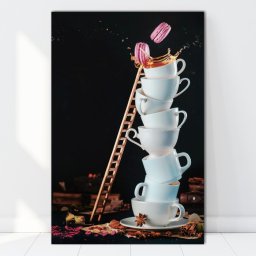 Tablou Canvas Cesti de Cafea cu Macarons BRF56 (Dimensiune LxH: 100x150cm)
