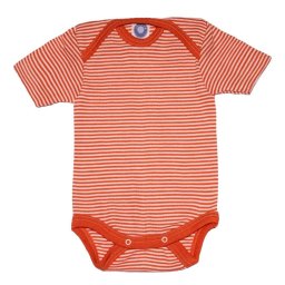 Body cu mânecă scurtă lână merinos si mătase - Orange Stripes, Cosilana