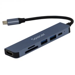 Docking station USB type C la HDMI 4K30Hz /2 x USB-A/MicroSD/SD slot/PD 87W, Spacer SPDS-TypeC-HUPS-6in1