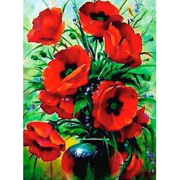 Set goblen cu diamante, cu sasiu, Buchet de maci, 40x50 cm