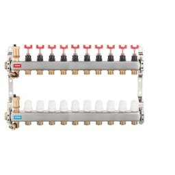 Distribuitor/colector Ferro tip SN-RZPU 1" din inox 10 circuite cu debitmetre si robineti termostatati