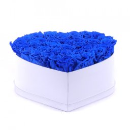 Aranjament floral Desire cutie inima cu 41 trandafiri de sapun, albastru (TIP PRODUS: Aranjament floral)