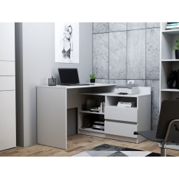 BIA515 - Birou pe colt, stanga/dreapta, 120x105x75 cm, masa de calculator cu 2 sertare, office - Alb