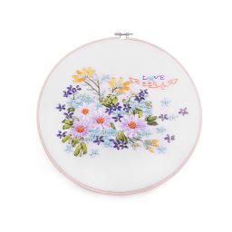 Set pentru brodat imprimat, cu gherghef, Flori de primavara, O26,5cm