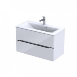 Set mobilier suspendat Oristo Silver 90cm,2 sertare,alb lucios