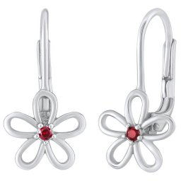 Silvego Cercei din argint - floare cu zirconiu roșu SILVEGOB31857R