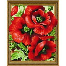 Set goblen cu diamante, cu sasiu, Maci de vara 40x50 cm
