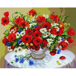 Set goblen cu diamante, cu sasiu, Flori de camp, 40x50 cm