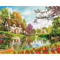 Set goblen cu diamante, cu sasiu, Viata la tara, 40x50 cm