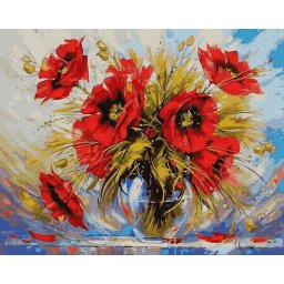 Set pictura pe numere, cu sasiu, Buchet de maci, 40x50 cm