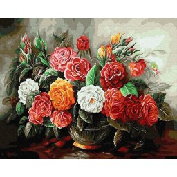 Set pictura pe numere, cu sasiu, Buchet luxuriant de trandafiri, 40x50 cm