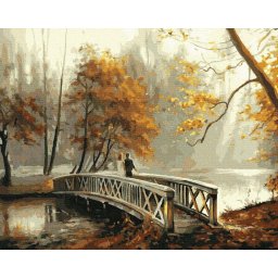 Set pictura pe numere, cu sasiu, Pod in parc, 40x50 cm