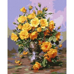 Set pictura pe numere, cu sasiu, Trandafiri galbeni, 40x50 cm