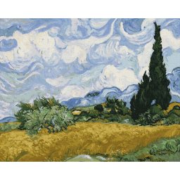 Set pictura pe numere, cu sasiu, Camp cu grau si chiparosi - van Gogh, 40x50 cm